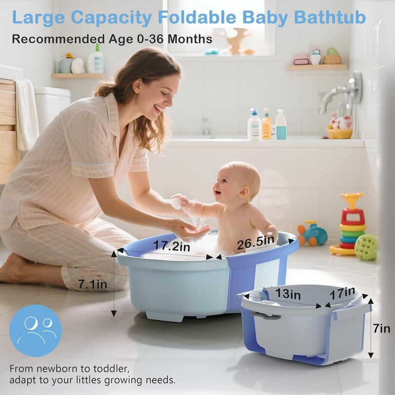 Spluvvly Collapsible Baby Bathtub - Large Baby Bath Tub with Thermometer & Cushion | Travel Portable Newborn Infant Bathtub | Foldable Toddler Bathtub for Baby 0 to 36 Months (Blue) - Image 3